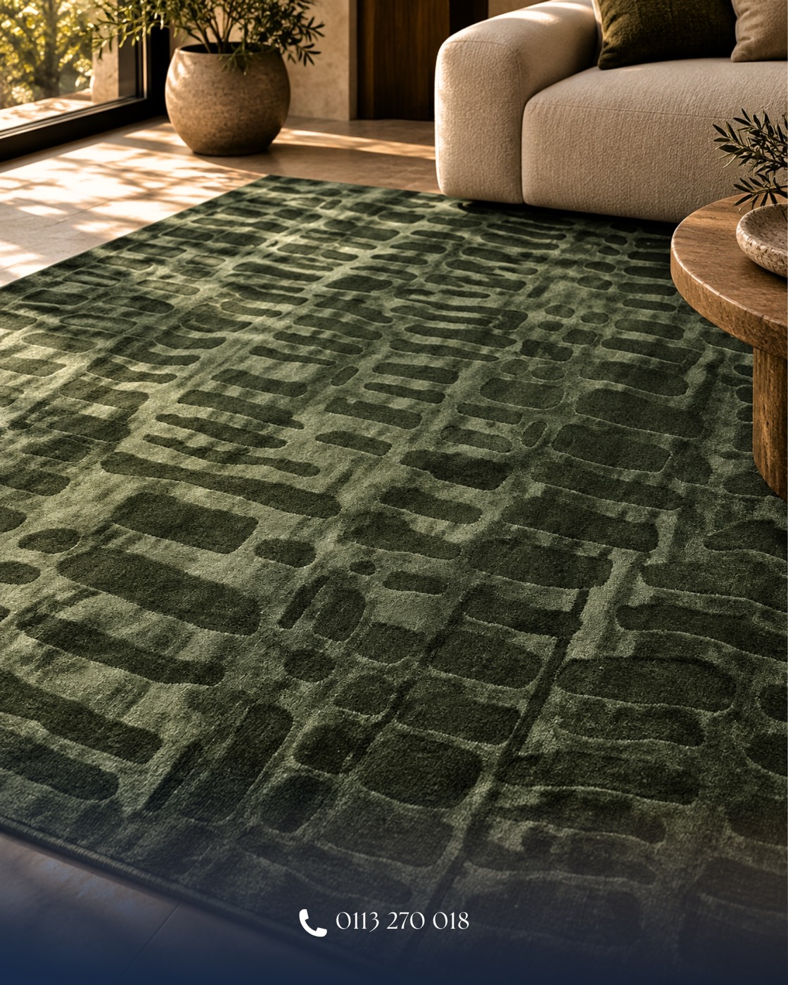 Forest Green Textured Rug