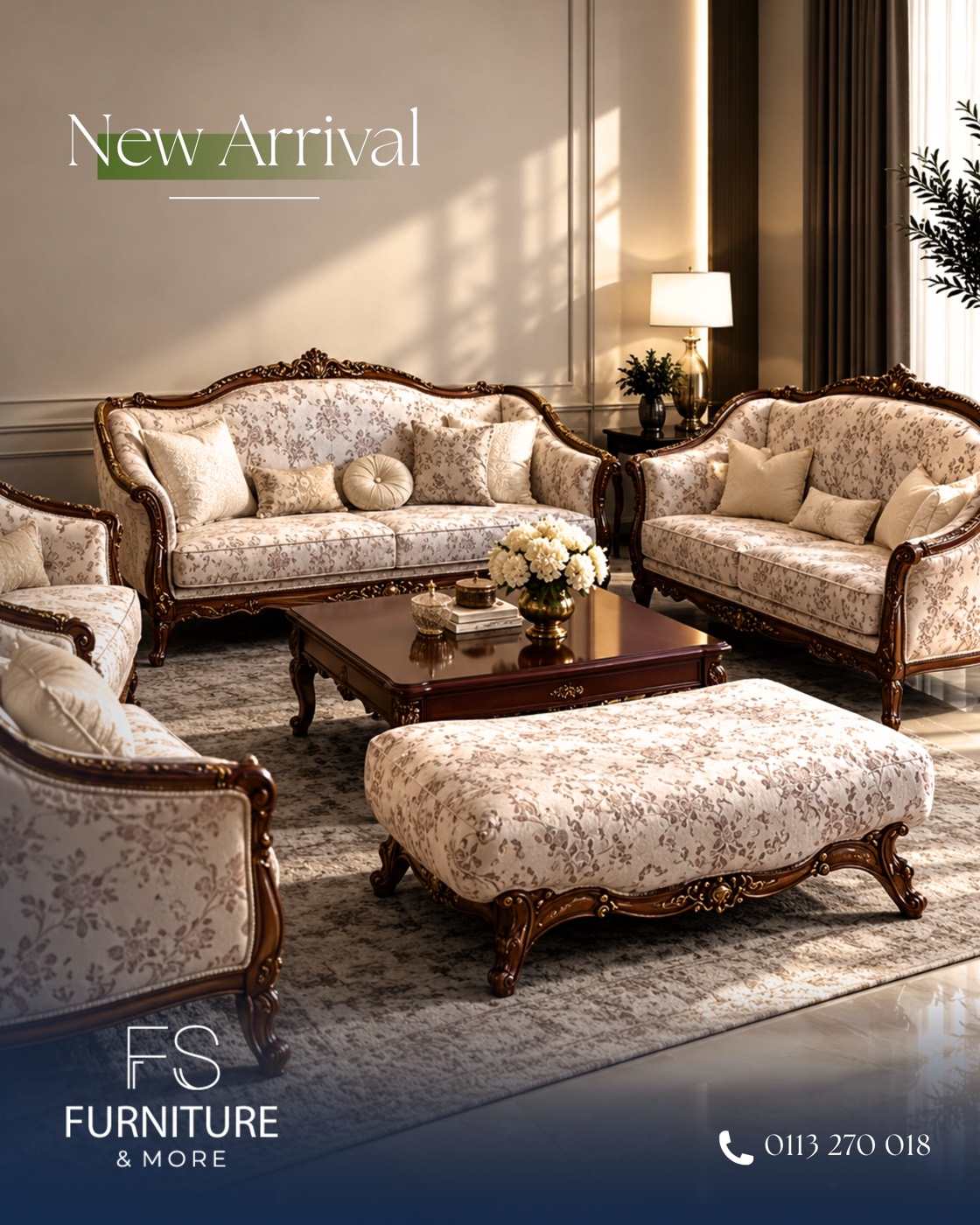 Floral Walnut Living Set