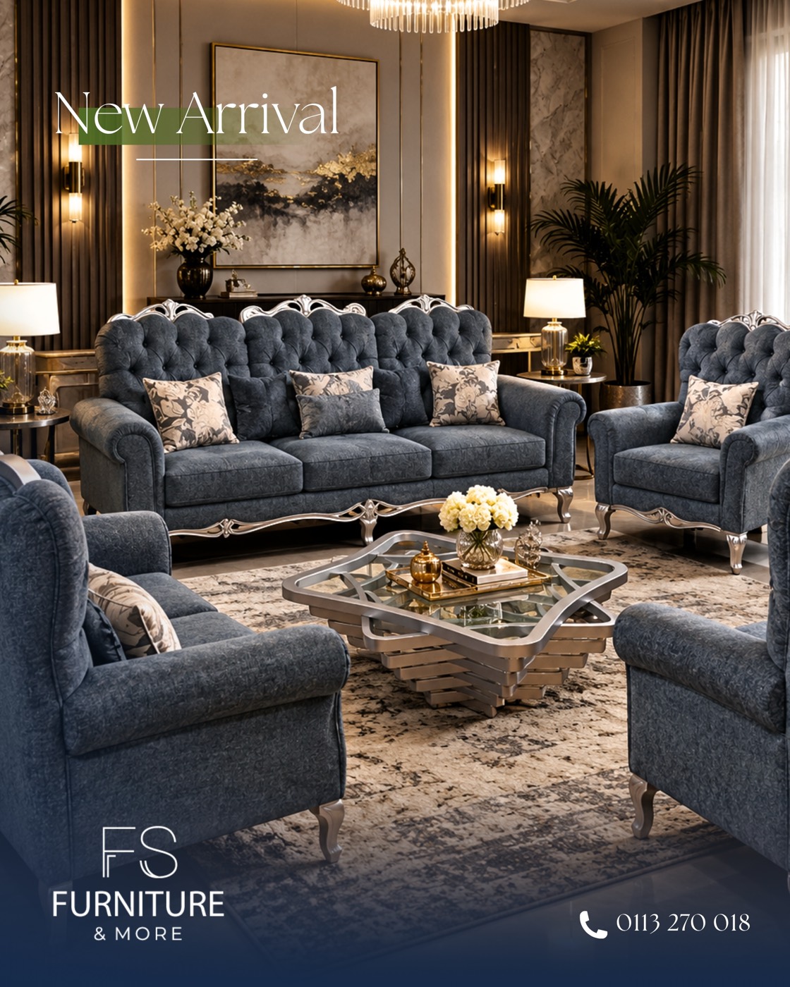 Slate Tufted Living Set